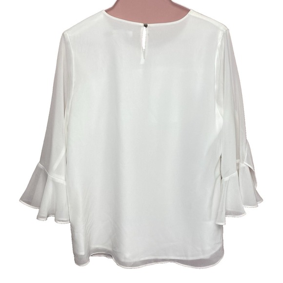Calvin Klein White Bell Ruffle Sleeve Chiffon Shirt Womens Size Medium/Large - Picture 3 of 7